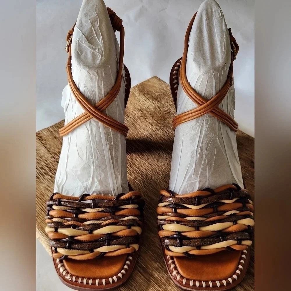 || ULLA JOHNSON || Malia woven, block heels, sandals, designer, leather, size 10 - Picture 4 of 15
